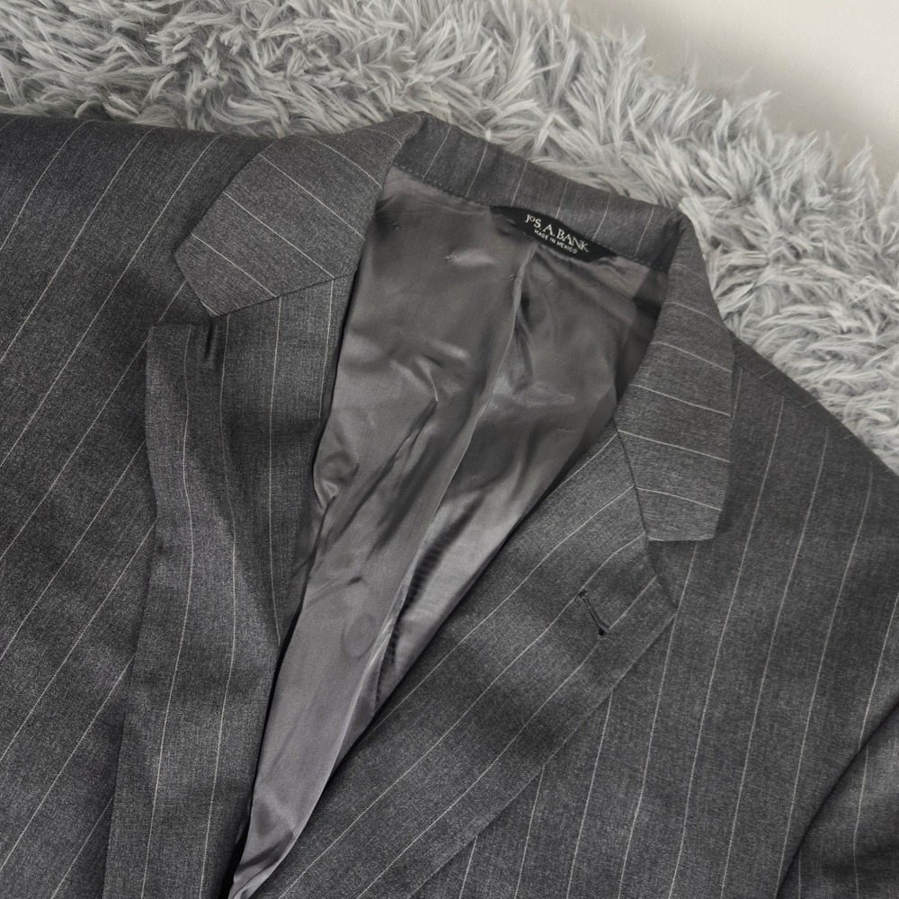 Jos. A. Bank Mens 43 RG‎ Grey Pinstripe 100% Wool 2-Button Blazer Suit Jacket